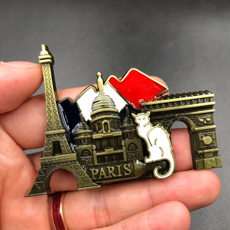 3D stereo francúzske parížske kovové magnety na chladničku, retro živicové magnetické nálepky na chladničku s francúzskym parížskym motívom, turistické suveníry, bytové dekorácie
