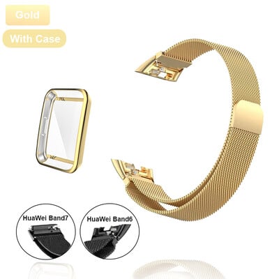 Kovový remienok na hodinky pre Huawei Band 6 7 Band Honor 6 s TPU puzdrom a ochranou obrazovky z mäkkej fólie, magnetický remienok na hodinky Huawei