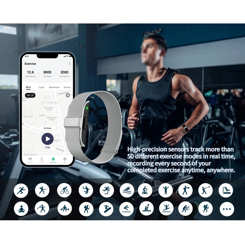 Brățară inteligentă rezistentă la apă IP68 Brățară sport Contor de pași pentru ritmul cardiac Oxigen din sânge Brățară de monitorizare a temperaturii corporale