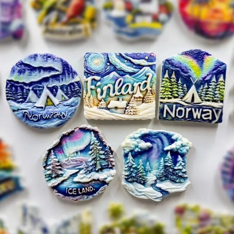 Nórsko, suveníry, magnety na chladničku zo severnej Európy, Island, Arktída, Fínsko, polárna žiara, nálepky na chladničku, bytové dekorácie, svadobné darčeky