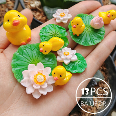 BAIUFOR Pește Frunze de lotus Set de rață de desene animate Terariu Acvariu Figurine DIY Zână Grădină Rezervor de pește Peisaj Decor miniatural