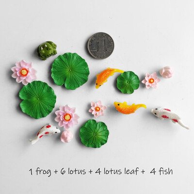 BAIUFOR Pește Frunze de lotus Set de rață de desene animate Terariu Acvariu Figurine DIY Zână Grădină Rezervor de pește Peisaj Decor miniatural