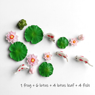 BAIUFOR Pește Frunze de lotus Set de rață de desene animate Terariu Acvariu Figurine DIY Zână Grădină Rezervor de pește Peisaj Decor miniatural