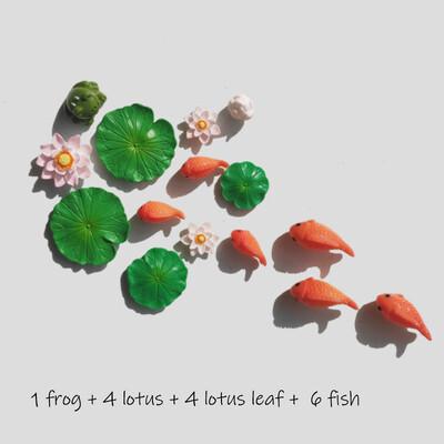 BAIUFOR Pește Frunze de lotus Set de rață de desene animate Terariu Acvariu Figurine DIY Zână Grădină Rezervor de pește Peisaj Decor miniatural