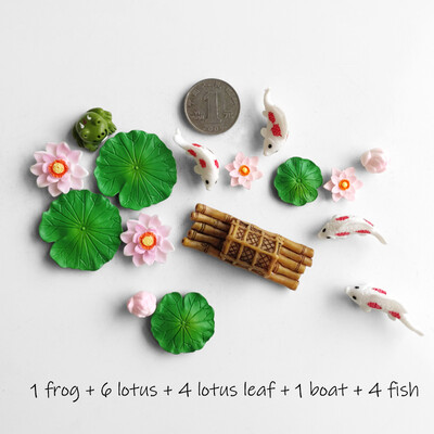 BAIUFOR Pește Frunze de lotus Set de rață de desene animate Terariu Acvariu Figurine DIY Zână Grădină Rezervor de pește Peisaj Decor miniatural