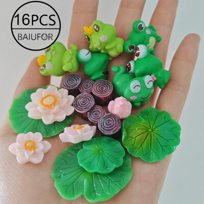 BAIUFOR Pește Frunze de lotus Set de rață de desene animate Terariu Acvariu Figurine DIY Zână Grădină Rezervor de pește Peisaj Decor miniatural