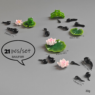 BAIUFOR Pește Frunze de lotus Set de rață de desene animate Terariu Acvariu Figurine DIY Zână Grădină Rezervor de pește Peisaj Decor miniatural