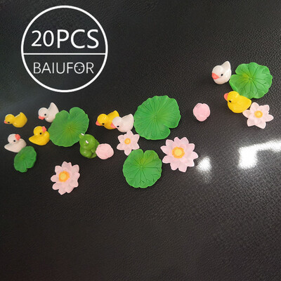 BAIUFOR Pește Frunze de lotus Set de rață de desene animate Terariu Acvariu Figurine DIY Zână Grădină Rezervor de pește Peisaj Decor miniatural