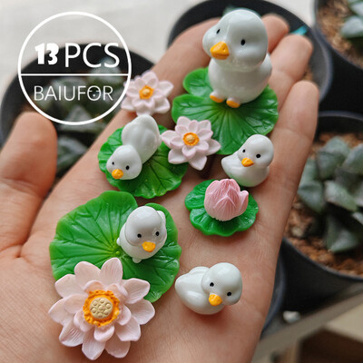BAIUFOR Pește Frunze de lotus Set de rață de desene animate Terariu Acvariu Figurine DIY Zână Grădină Rezervor de pește Peisaj Decor miniatural