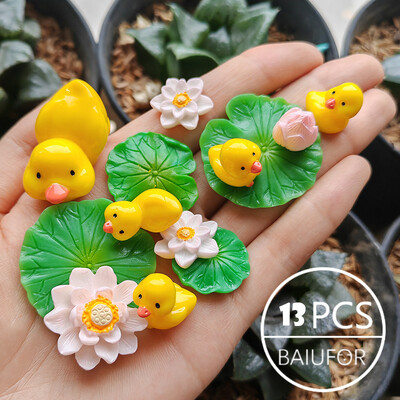 BAIUFOR Pește Frunze de lotus Set de rață de desene animate Terariu Acvariu Figurine DIY Zână Grădină Rezervor de pește Peisaj Decor miniatural