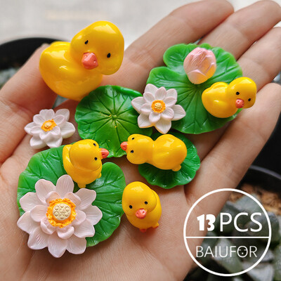 BAIUFOR Pește Frunze de lotus Set de rață de desene animate Terariu Acvariu Figurine DIY Zână Grădină Rezervor de pește Peisaj Decor miniatural