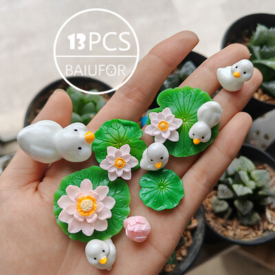BAIUFOR Pește Frunze de lotus Set de rață de desene animate Terariu Acvariu Figurine DIY Zână Grădină Rezervor de pește Peisaj Decor miniatural