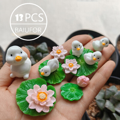 BAIUFOR Pește Frunze de lotus Set de rață de desene animate Terariu Acvariu Figurine DIY Zână Grădină Rezervor de pește Peisaj Decor miniatural