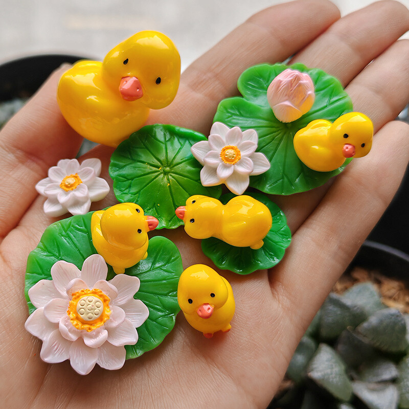 BAIUFOR Pește Frunze de lotus Set de rață de desene animate Terariu Acvariu Figurine DIY Zână Grădină Rezervor de pește Peisaj Decor miniatural