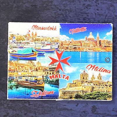 Maltos suvenyrai, plytelės, žemėlapiai, architektūriniai peizažai, 3D šaldytuvo magnetai, meno ir amatų dovanų kolekcija iš maždaug