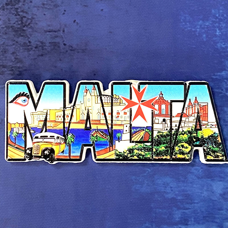 Maltos suvenyrai, plytelės, žemėlapiai, architektūriniai peizažai, 3D šaldytuvo magnetai, meno ir amatų dovanų kolekcija iš maždaug