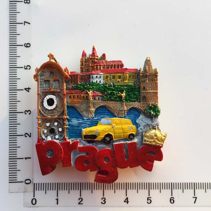 Magnet na chladničku, suveníry, Česká republika, Praha, kultúrna krajina, maskot Prahy, astronomické hodiny, magnety, nálepka, vidiecka dekorácia