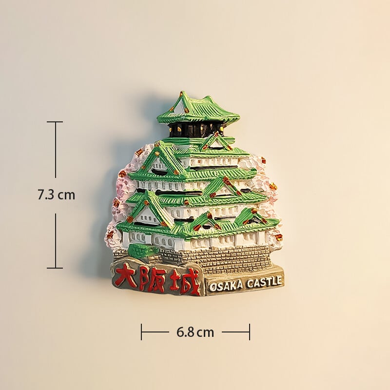 Japonsko, mesto Osaka, pamiatky, 3D stereoskopické, remeslá, pamiatky, ručne maľované, dekorácie do domu, magnety na chladničku.