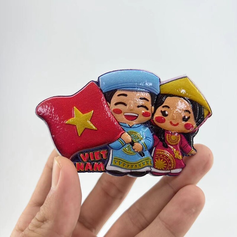 Vietnamské nálepky na chladničku, cestovné suveníry, trojrozmerný dekoratívny artefakt, živica, ručne maľovaný magnet, darček k narodeninám
