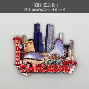 Chicago, USA Ručne maľované 3D magnety na chladničku Turistické suveníry Magnetické nálepky na chladničku