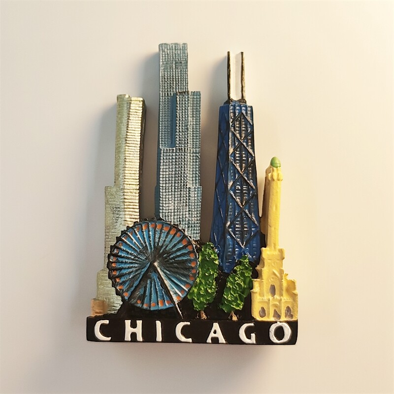 Chicago, USA Ručne maľované 3D magnety na chladničku Turistické suveníry Magnetické nálepky na chladničku