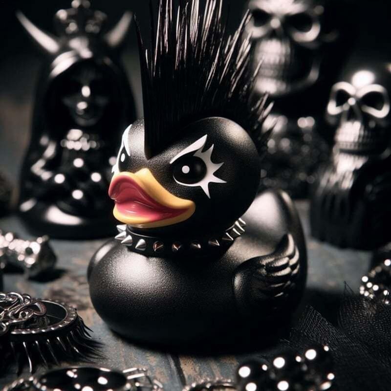Socha kačice, gotická socha Duckieville, punková zvieracia figúrka, dekorácia, dáma Valentina, gotické dievča, kačica, Satan, stolové ozdoby.