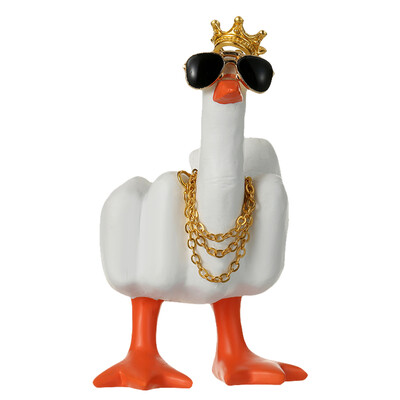 Karšta, kūrybinga, juokinga maža antis, suasmeninta vidurinio piršto dervos statula namų stalui, amatų ornamentas, sodo skulptūros dekoro dovana