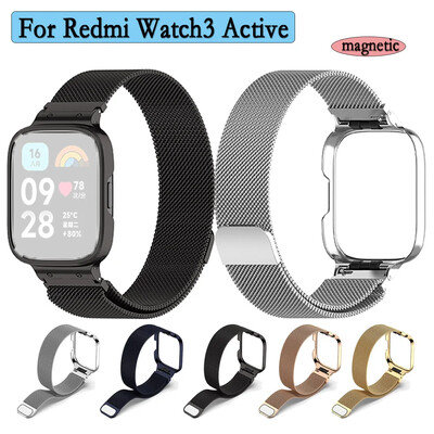 Curea Milaneza Pentru Redmi Watch 3 Active Metal Correa Stainles Steel Bratara Magnetica Accesorii Ceas Cu Cadru Ceas