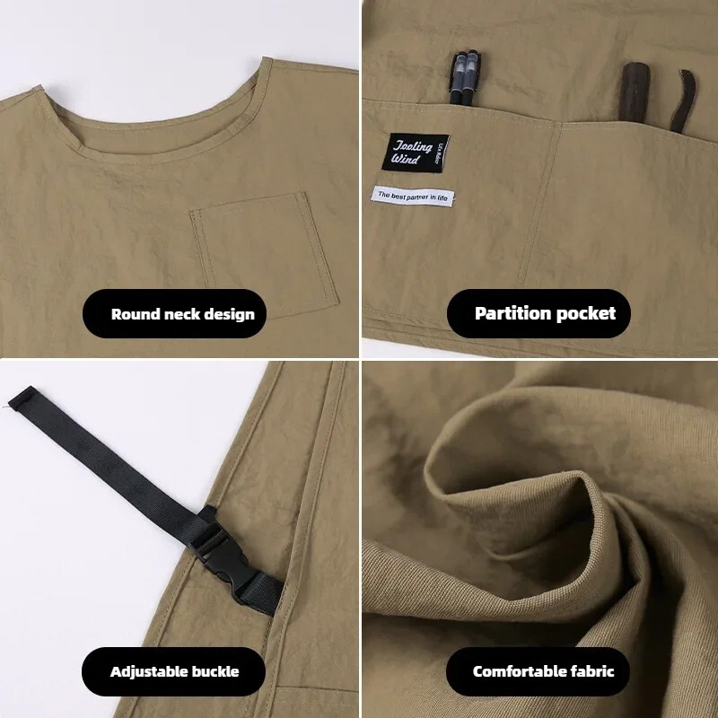 Șorț impermeabil și rezistent la pete, de culoare solidă, stil vestă din nailon, șorț de frumusețe, șorț cu mâneci, purtat de bucătari bucătari și servitori