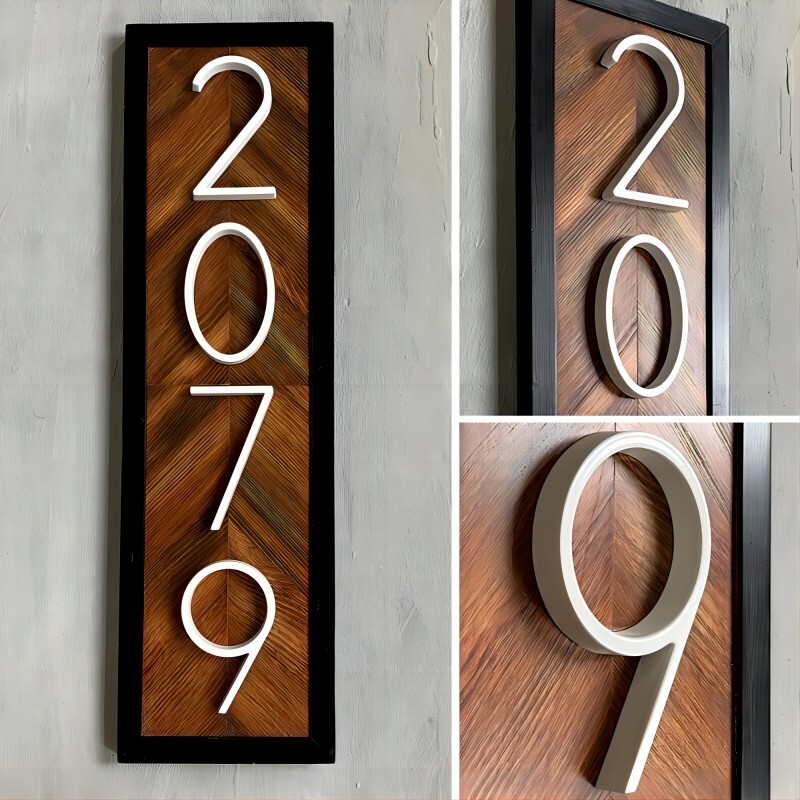 1 vnt 5 colių 125 mm plaukiojantis namo numeris, baltas aliuminio lydinio numeris ir raidė, metalinė adreso plokštelė, lauko durų numeris brūkšninis pasvirasis brūkšnys #0-9