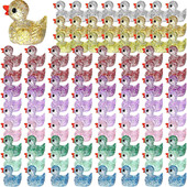120Pcs Mini Resin Ducks Glitter Miniature Figure Tiny Duck for DIY Garden Aquarium Dollhouse Στολίδι Σπίτι Σχολείο Γενεθλίων