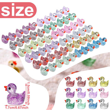 120Pcs Mini Resin Ducks Glitter Miniature Figure Tiny Duck for DIY Garden Aquarium Dollhouse Στολίδι Σπίτι Σχολείο Γενεθλίων