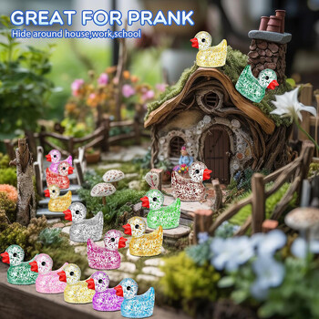 120Pcs Mini Resin Ducks Glitter Miniature Figure Tiny Duck for DIY Garden Aquarium Dollhouse Στολίδι Σπίτι Σχολείο Γενεθλίων