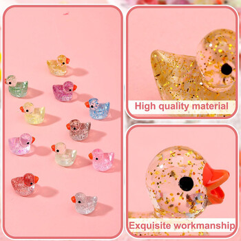 120Pcs Mini Resin Ducks Glitter Miniature Figure Tiny Duck for DIY Garden Aquarium Dollhouse Στολίδι Σπίτι Σχολείο Γενεθλίων