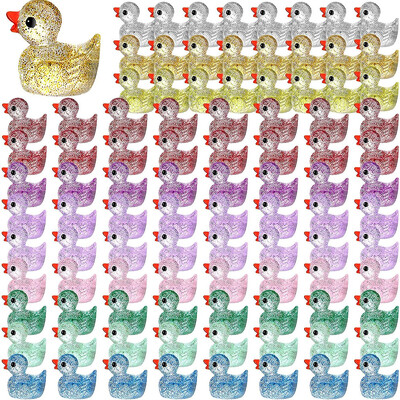120db Mini Resin Ducks Csillogó miniatűr figura apró kacsa barkácsoláshoz kerti akvárium babaház dísz otthoni születésnapi parti iskola