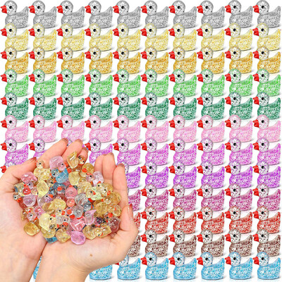 120Pcs Mini Resin Ducks Glitter Miniature Figure Tiny Duck for DIY Garden Aquarium Dollhouse Στολίδι Σπίτι Σχολείο Γενεθλίων
