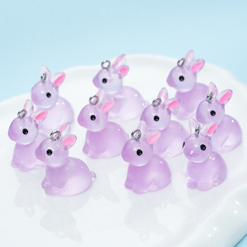 10 τμχ Cute Rabbit Resin Charms 3D φωτεινά μενταγιόν ζώων για αξεσουάρ κατασκευής κοσμημάτων DIY Χειροποίητο κολιέ σκουλαρίκι