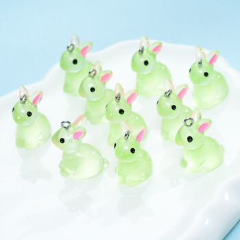 10 τμχ Cute Rabbit Resin Charms 3D φωτεινά μενταγιόν ζώων για αξεσουάρ κατασκευής κοσμημάτων DIY Χειροποίητο κολιέ σκουλαρίκι