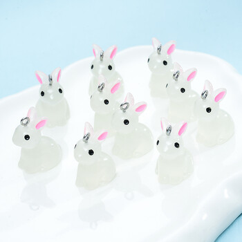 10 τμχ Cute Rabbit Resin Charms 3D φωτεινά μενταγιόν ζώων για αξεσουάρ κατασκευής κοσμημάτων DIY Χειροποίητο κολιέ σκουλαρίκι