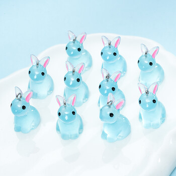 10 τμχ Cute Rabbit Resin Charms 3D φωτεινά μενταγιόν ζώων για αξεσουάρ κατασκευής κοσμημάτων DIY Χειροποίητο κολιέ σκουλαρίκι