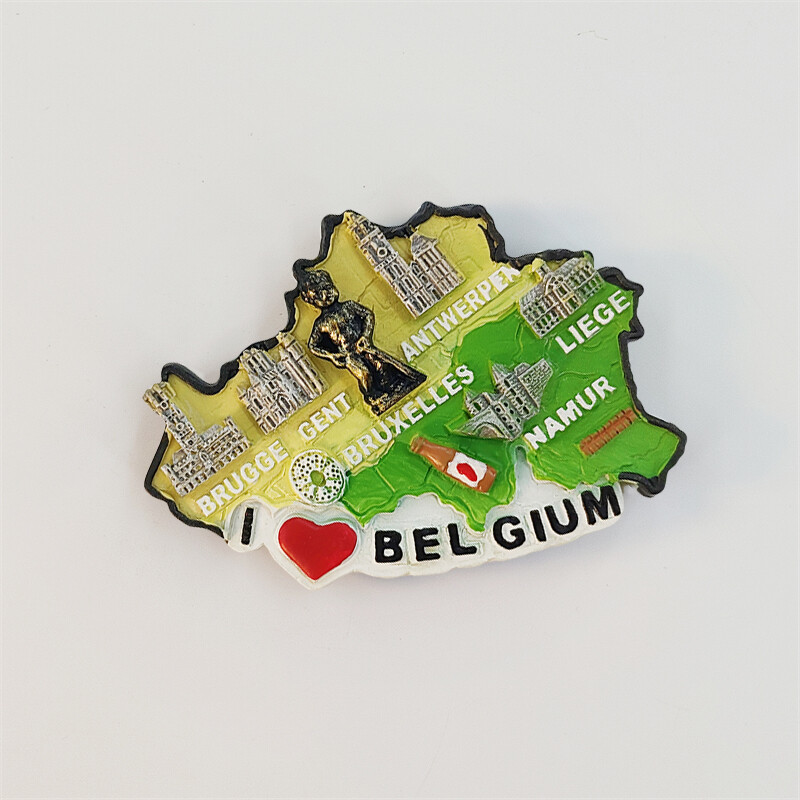 Belgicko, mapa, pamiatky, móda, 3D stereoskopický, turistické suveníry, maľba živicou, dekorácia do domu, magnety na chladničku