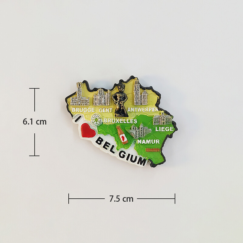 Belgicko, mapa, pamiatky, móda, 3D stereoskopický, turistické suveníry, maľba živicou, dekorácia do domu, magnety na chladničku