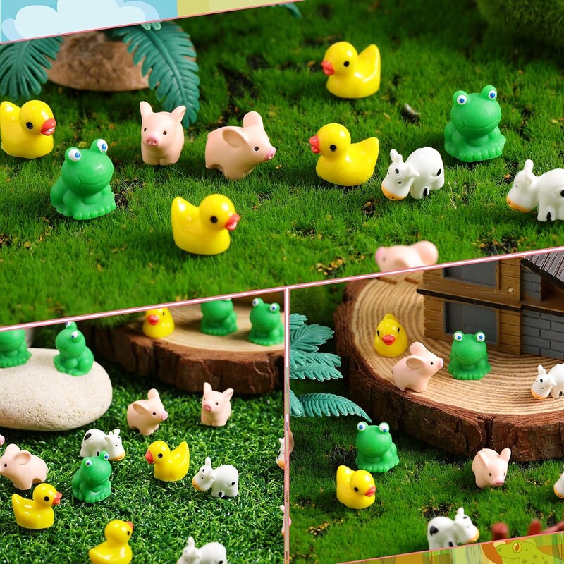50db mini állatok figurák gyanta apró béka tehén kis sárga kacsa kert miniatűr moha táj barkács kézműves dísz lakberendezés