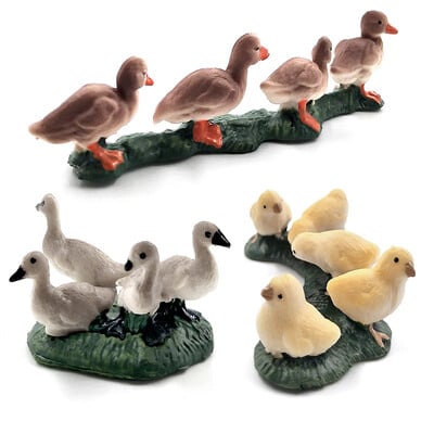 Hattyú kakas csirke kacsa liba tyúk figurák haszonállat modell lakberendezési miniatűr tündér kert dekorációs kiegészítők modern