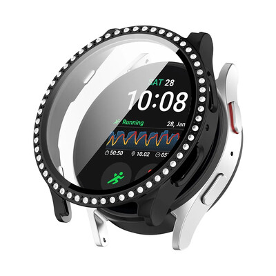 Diamond Bling futrālis Galaxy Watch Samsung Galaxy Watch 7/FE 40mm 44mm, rūdīta stikla bufera vāciņš pulksteņa 4 5 6 piederumiem