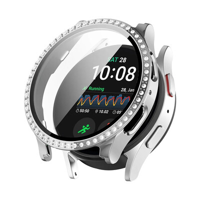 Diamond Bling futrālis Galaxy Watch Samsung Galaxy Watch 7/FE 40mm 44mm, rūdīta stikla bufera vāciņš pulksteņa 4 5 6 piederumiem