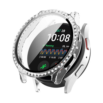 Diamond Bling futrālis Galaxy Watch Samsung Galaxy Watch 7/FE 40mm 44mm, rūdīta stikla bufera vāciņš pulksteņa 4 5 6 piederumiem