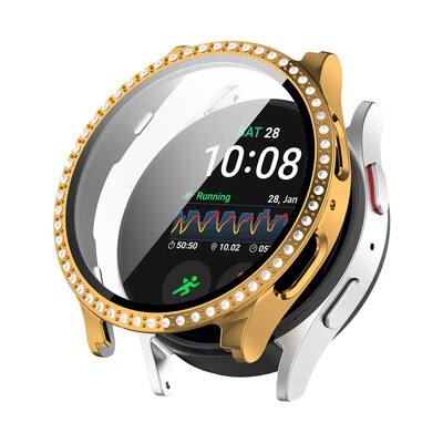 Diamond Bling futrālis Galaxy Watch Samsung Galaxy Watch 7/FE 40mm 44mm, rūdīta stikla bufera vāciņš pulksteņa 4 5 6 piederumiem