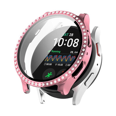 Diamond Bling futrālis Galaxy Watch Samsung Galaxy Watch 7/FE 40mm 44mm, rūdīta stikla bufera vāciņš pulksteņa 4 5 6 piederumiem
