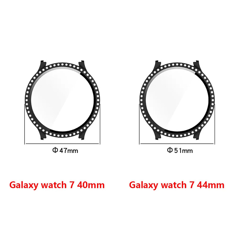 Diamond Bling futrālis Galaxy Watch Samsung Galaxy Watch 7/FE 40mm 44mm, rūdīta stikla bufera vāciņš pulksteņa 4 5 6 piederumiem